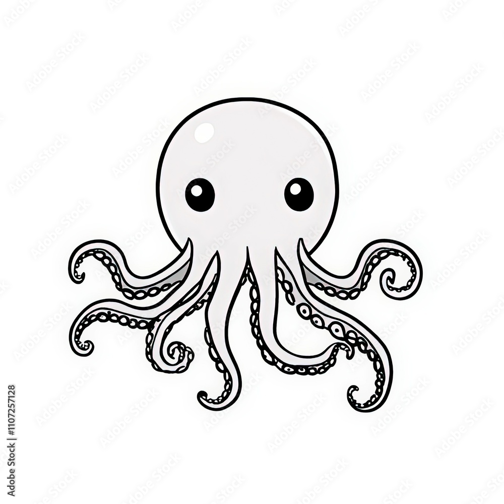 Cute cartoon octopus with big eyes and playful tentacles swimming in a whimsical underwater scene