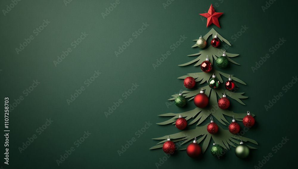 Creative paper Christmas tree decoration featuring red and green elements on a dark background Creative paper Christmas tree decoration featuring red and green elements on a dark background