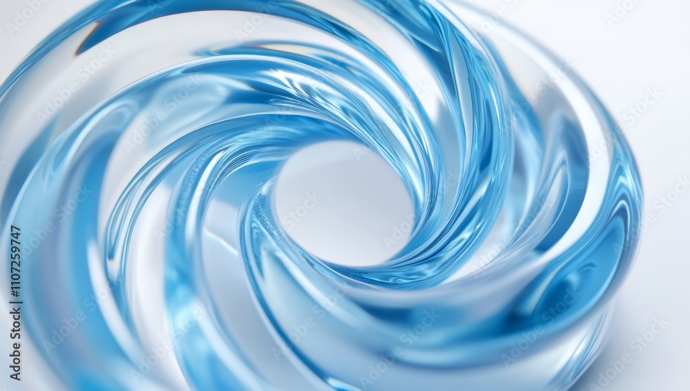 Abstract Blue Glass Spiral on Light Background. Minimalist Design with Elegant Curves and High Detail. Abstract Blue Glass Spiral on Light Background. Minimalist Design with Elegant Curves and High Detail.
