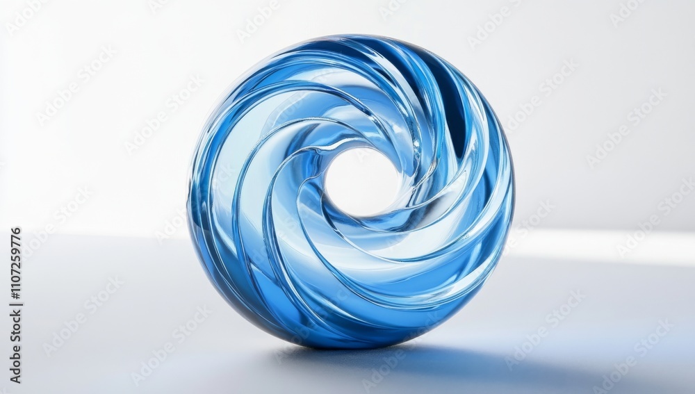 Abstract Blue Glass Spiral on Light Background. Minimalist Design with Elegant Curves and High Detail. Abstract Blue Glass Spiral on Light Background. Minimalist Design with Elegant Curves and High Detail.