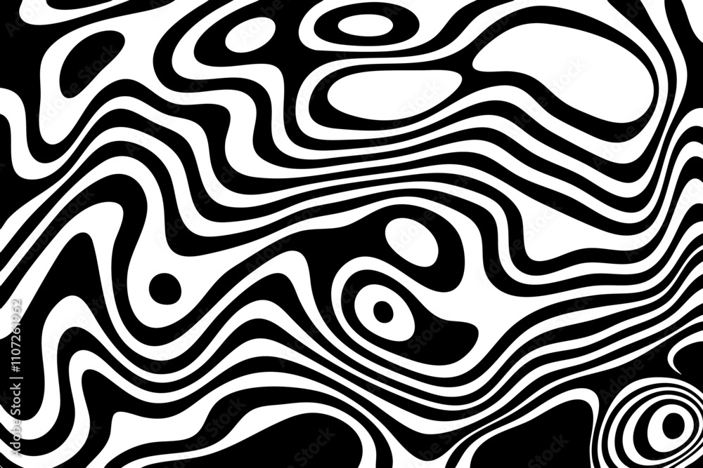 Obraz premium Wave lines abstract background, black thin wavy stripes with movement optical effect. Minimalistic drawing, graphic curves flow. Modern vector illustration isolated on white. Eps 10