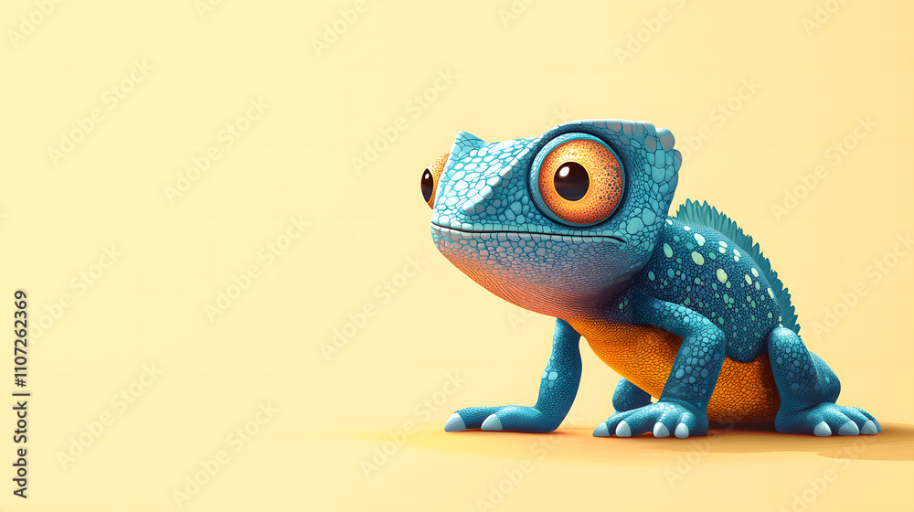 Cute cartoon chameleon on a banner with space for copy Cute cartoon chameleon on a banner with space for copy