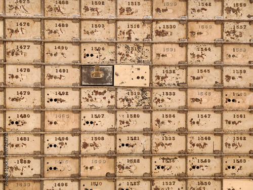 Detail of the safe deposit boxes in the old vault of the Central Bank of Barcelona