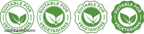 Green Suitable for Vegetarians stamp sticker with Leaves icon vector illustration
