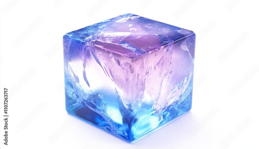 Blue and Purple Frosted Glass Cube on White Background, High-Quality 3D Render in Cinema4D Style with Isometric View Blue and Purple Frosted Glass Cube on White Background, High-Quality 3D Render in Cinema4D Style with Isometric View