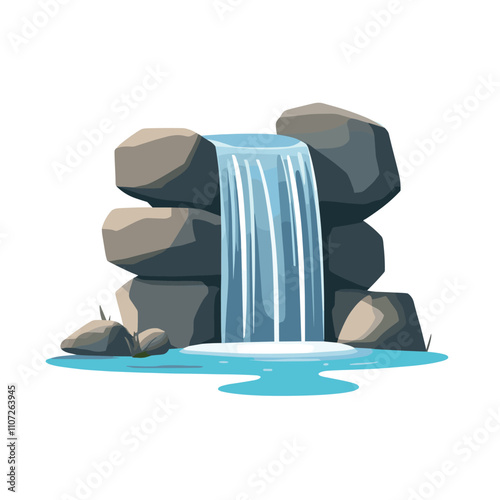 Waterfall vector illustration. Cartoon isolated cascades of mountain river or lake, stream falling on rocks and stone, Waterfall logo icon template