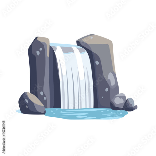 Waterfall vector illustration. Cartoon isolated cascades of mountain river or lake, stream falling on rocks and stone, Waterfall logo icon template