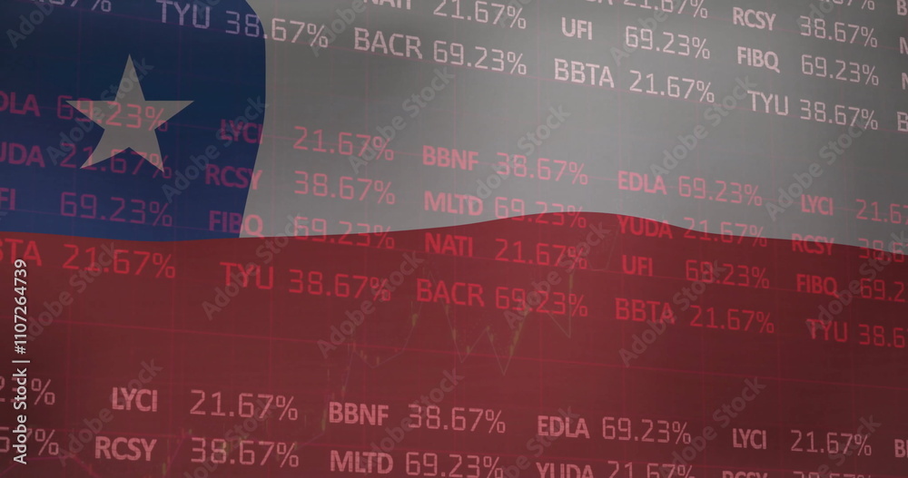 Naklejka premium Image of financial data processing over flag of chile