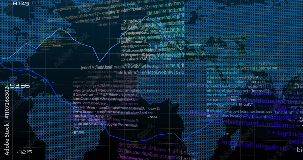 Obraz premium Image of data processing over diagrams and world map