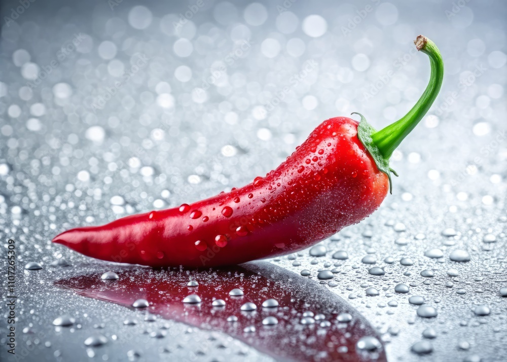 Vibrant Single Red Chili Pepper with Water Droplets on a Clean White Background for Culinary and Food Photography Vibrant Single Red Chili Pepper with Water Droplets on a Clean White Background for Culinary and Food Photography
