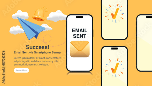 Realistic Smartphone Mockup Banner: Concept for Messaging and Email Notifications Sent Out. Vector Background