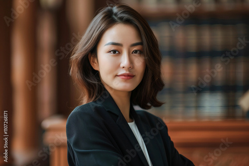 Generative AI Portrait of a Confident Lawyer or Judge in Courtroom, Poised for Justice and Leadership