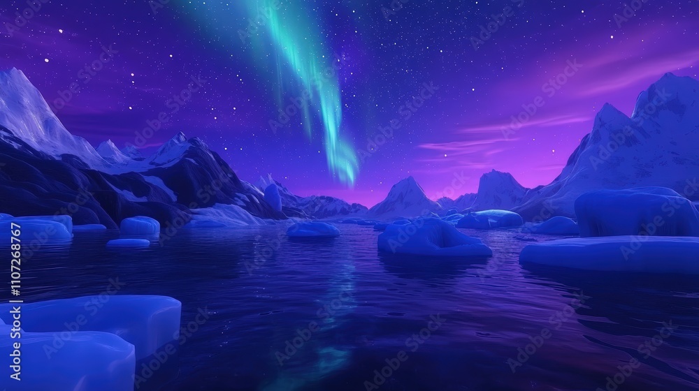 Vibrant Aurora Over Icy Landscape at Twilight