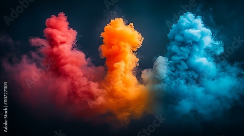 Colorful smoke explosions in mid-air, surreal photography photo