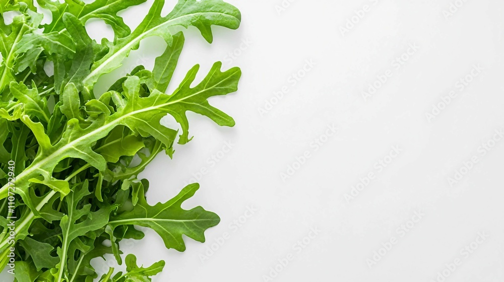 Fresh Arugula Leaves on White Background for Culinary Use Fresh Arugula Leaves on White Background for Culinary Use