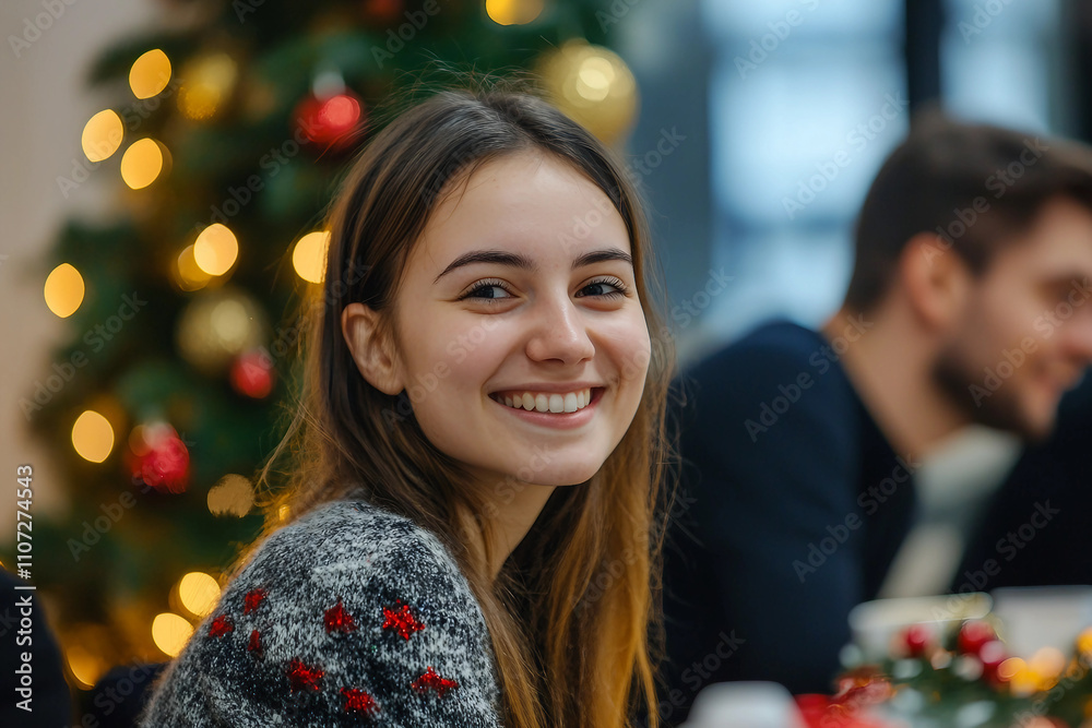 Ai generated picture of happy woman worker at corporate party celebration Ai generated picture of happy woman worker at corporate party celebration