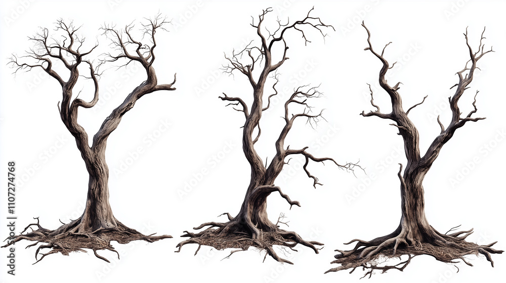 Fototapeta premium Collections bare tree against isolated on white background, clipping path