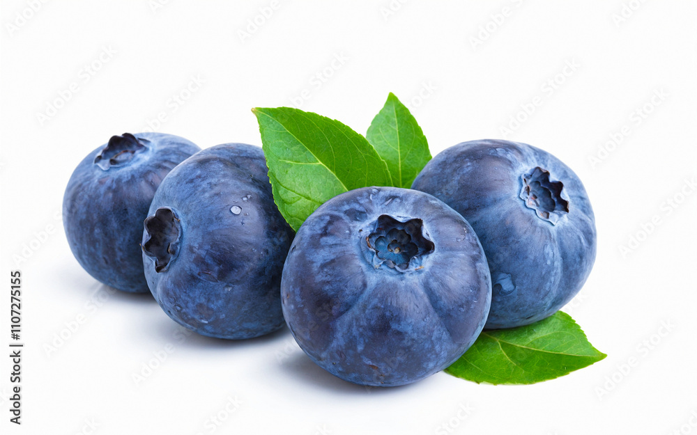 Vibrant Organic Blueberries with Green Leaves Vibrant Organic Blueberries with Green Leaves