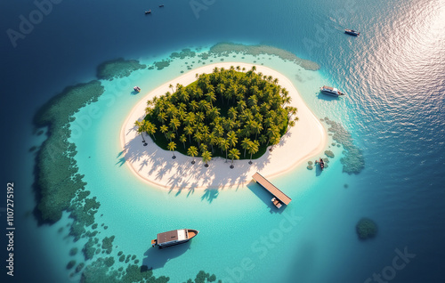 Tropical island with white sandy beaches surrounded by crystal clear turquoise waters