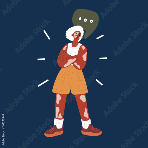 Cartoon vector illustration of a confident woman with vitiligo embracing her unique beauty
