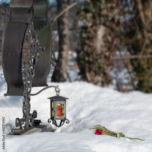 Obraz na płótnie Grabkreuze auf einem Friedhof im Schnee w salonie