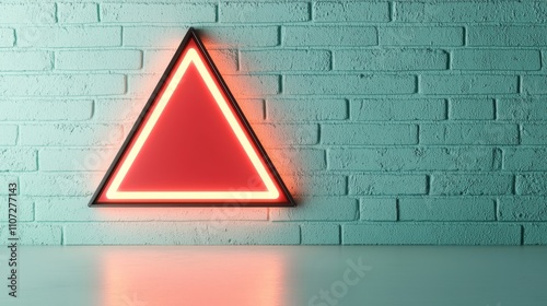 Glowing Red Abstract Hazard Sign on Wall photo