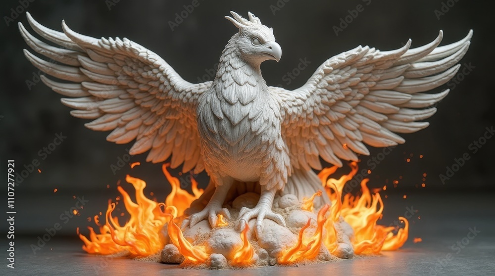 Obraz premium Phoenix Rising from Flames Marble Statue