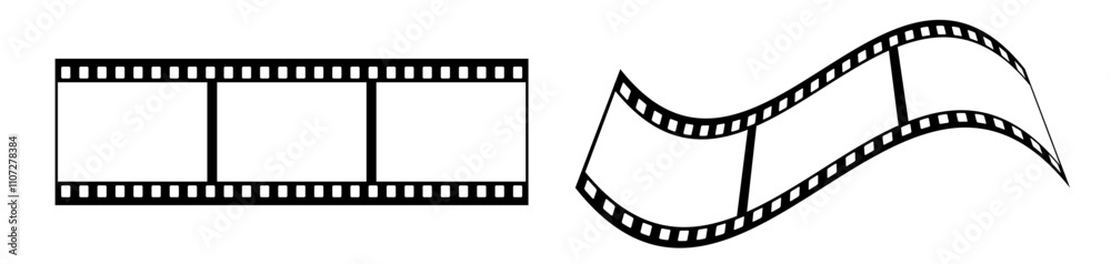 35mm film strip vector design with 3 frames on white background. Black film reel symbol illustration to use for photography, television, cinema, photo frame. 35mm film strip vector design with 3 frames on white background. Black film reel symbol illustration to use for photography, television, cinema, photo frame.