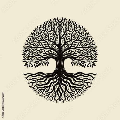 Photography Tree of life with intertwining roots and branches