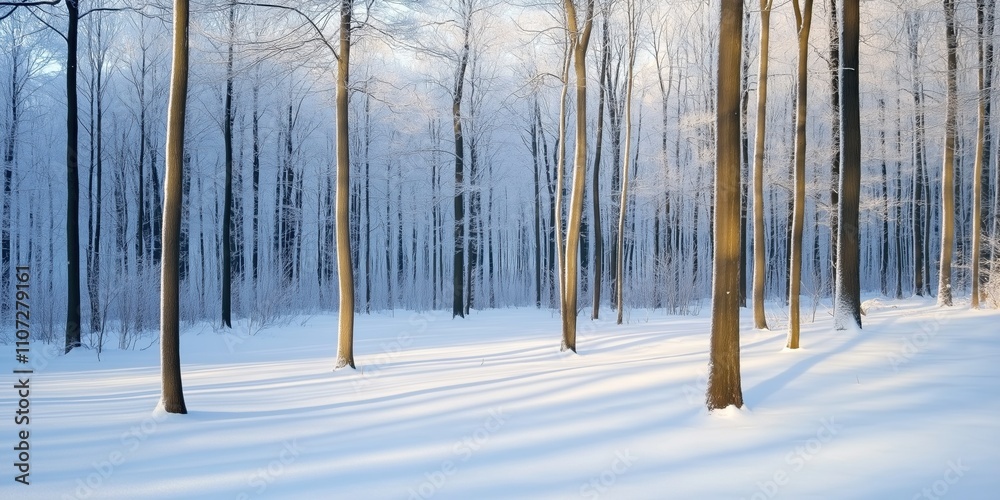 A snowy forest with trees covered in snow. The trees are bare and the snow is deep. The scene is peaceful and serene, with the snow creating a quiet and calm atmosphere A snowy forest with trees covered in snow. The trees are bare and the snow is deep. The scene is peaceful and serene, with the snow creating a quiet and calm atmosphere