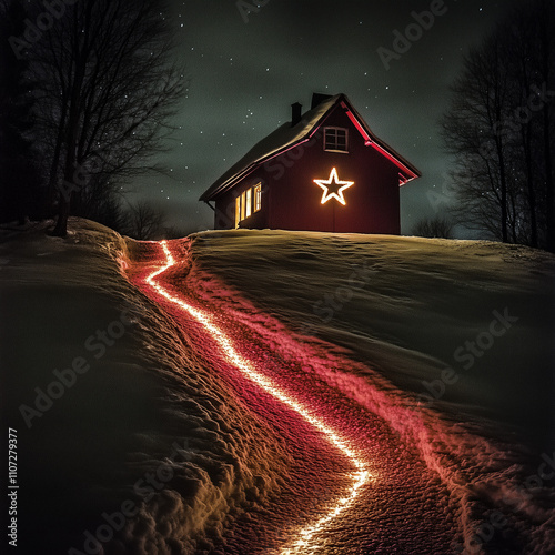 A glowing red path leads to...