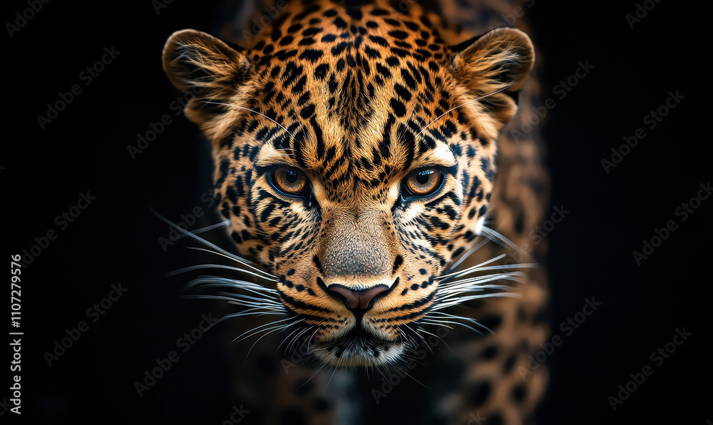 Intense Portrait of a Majestic Leopard Highlighting Captivating Camouflage and Ferocious Gaze in Natural Habitat