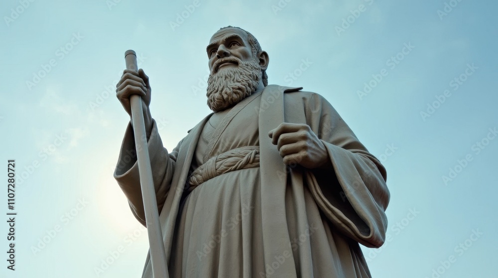 Fototapeta premium Towering Statue of an Elderly Man with a Walking Stick