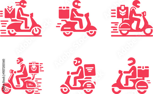 Set of Free Shipping motorbike food delivery boy icon in Vector illustration, delivery boy icon bundle,  motorbike motorbike icon