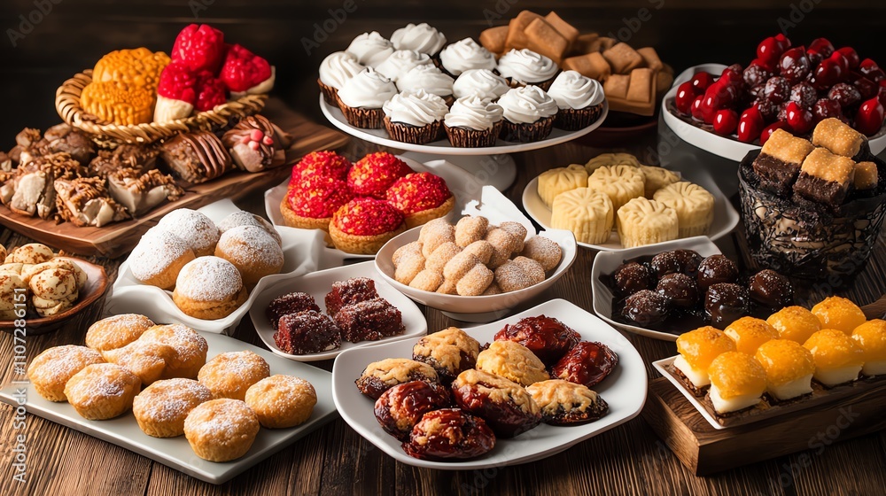 A delightful assortment of various traditional desserts. A delightful assortment of various traditional desserts.