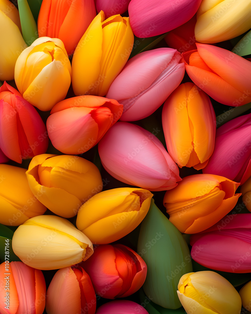 Fototapeta premium Vibrant flower display nature garden floral photography close-up view colorful tulips and plants abound