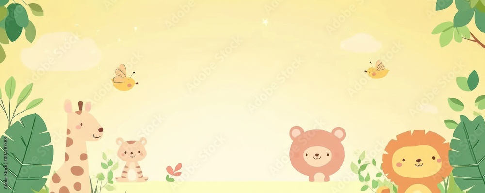 Obraz premium A cheerful illustration featuring cute animals in a sunny, playful environment.