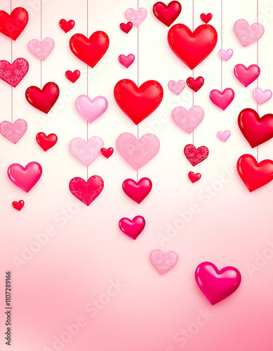 on a light background multi-colored hearts of different sizes