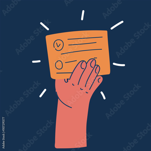 Cartoon vector illustration of a hand holding a voting ballot