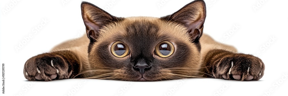 Fototapeta premium A close-up of a playful cat lying down with a curious expression.