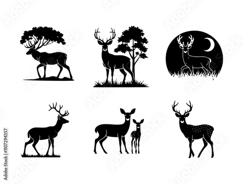 Various Silhouettes Of Deer vector illustration, Christmas Deers Silhouettes, Collection of Various deers vector