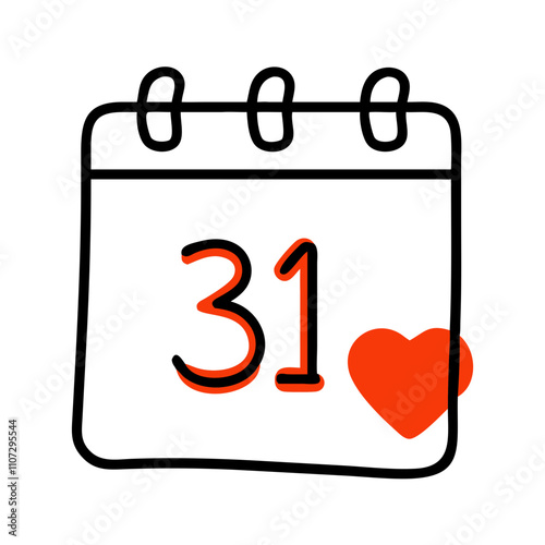 Love calendar date marked with heart, simple and playful design, cheerful and romantic vibe