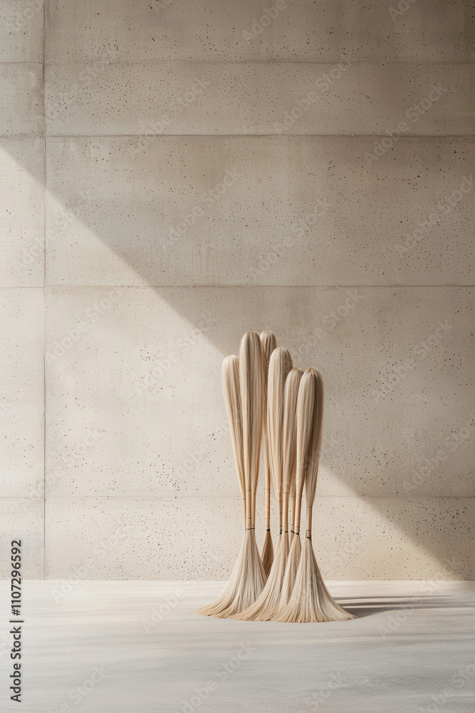 Elegant Minimalist Composition of Stems Against a Textured Concrete Background with Stunning Natural Light and Shadow Play
