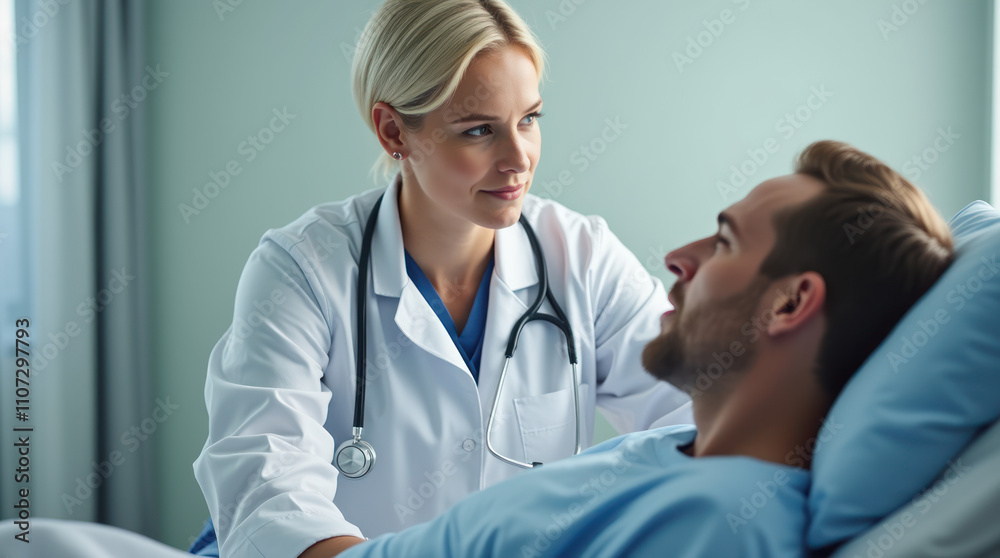 Doctor Examines Male Patient With Stethoscope in Clinical Setting Doctor Examines Male Patient With Stethoscope in Clinical Setting