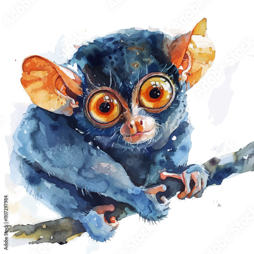 A watercolor painting of Tarsier, isolated on a white background. Tarsier vector.