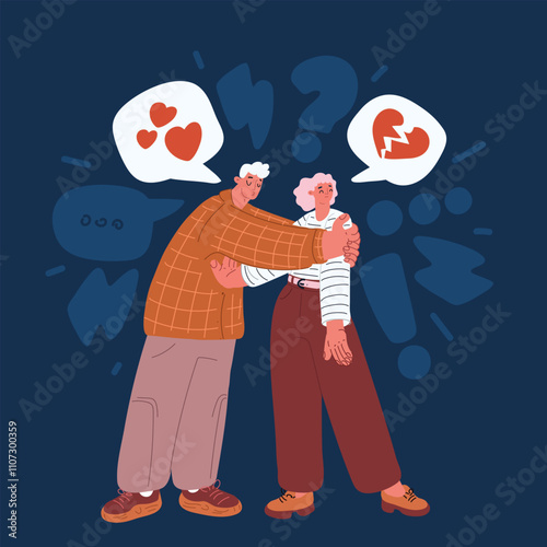 Cartoon vector illustration of a man attempting to kiss a woman while she rejects his advances