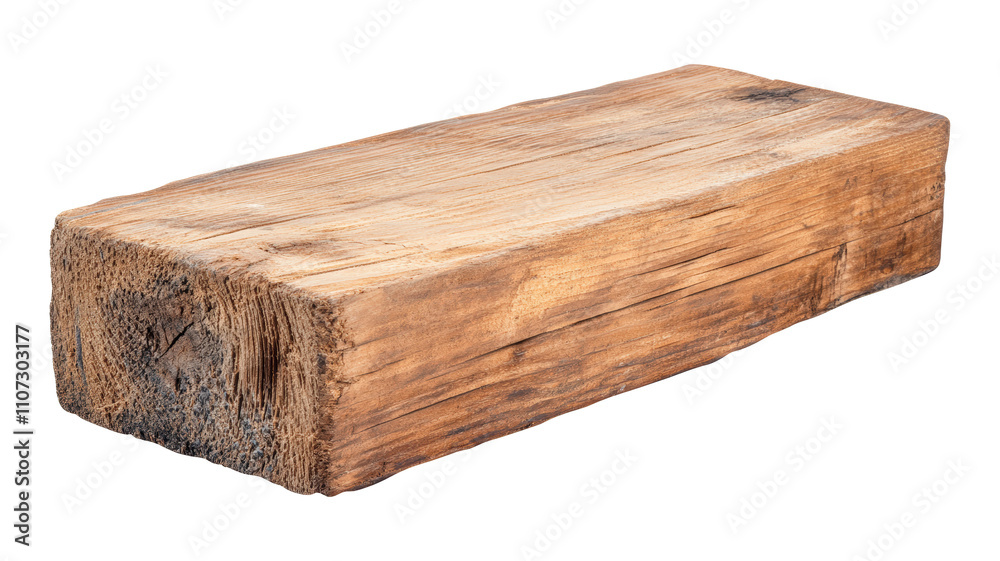Rustic wooden block on white or transparent background, PNG Rustic wooden block on white or transparent background, PNG
