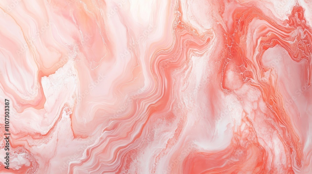 Abstract marble pattern in pink and white with swirling textures and soft gradients.