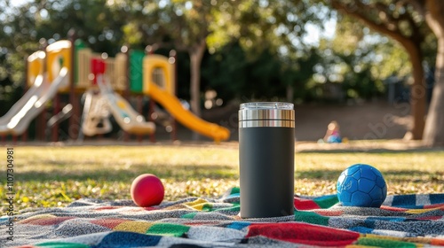 Fototapeta Naklejka Na Ścianę i Meble -  Tumbler on Picnic Blanket.