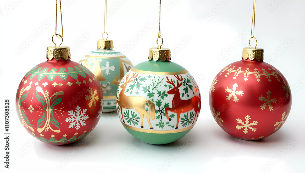 Traditional Christmas Ceramic Ornaments with Glossy Finish and Intricate Detailing